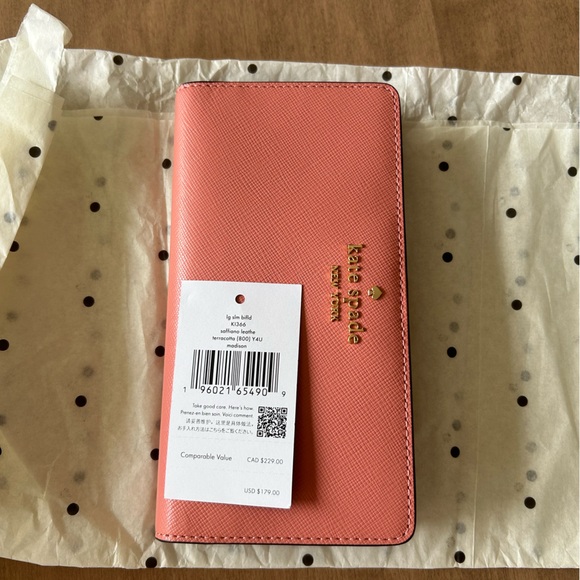 kate spade Pink Saffiano Zip Around Wallet with Gold Logo - Picture 5 of 5